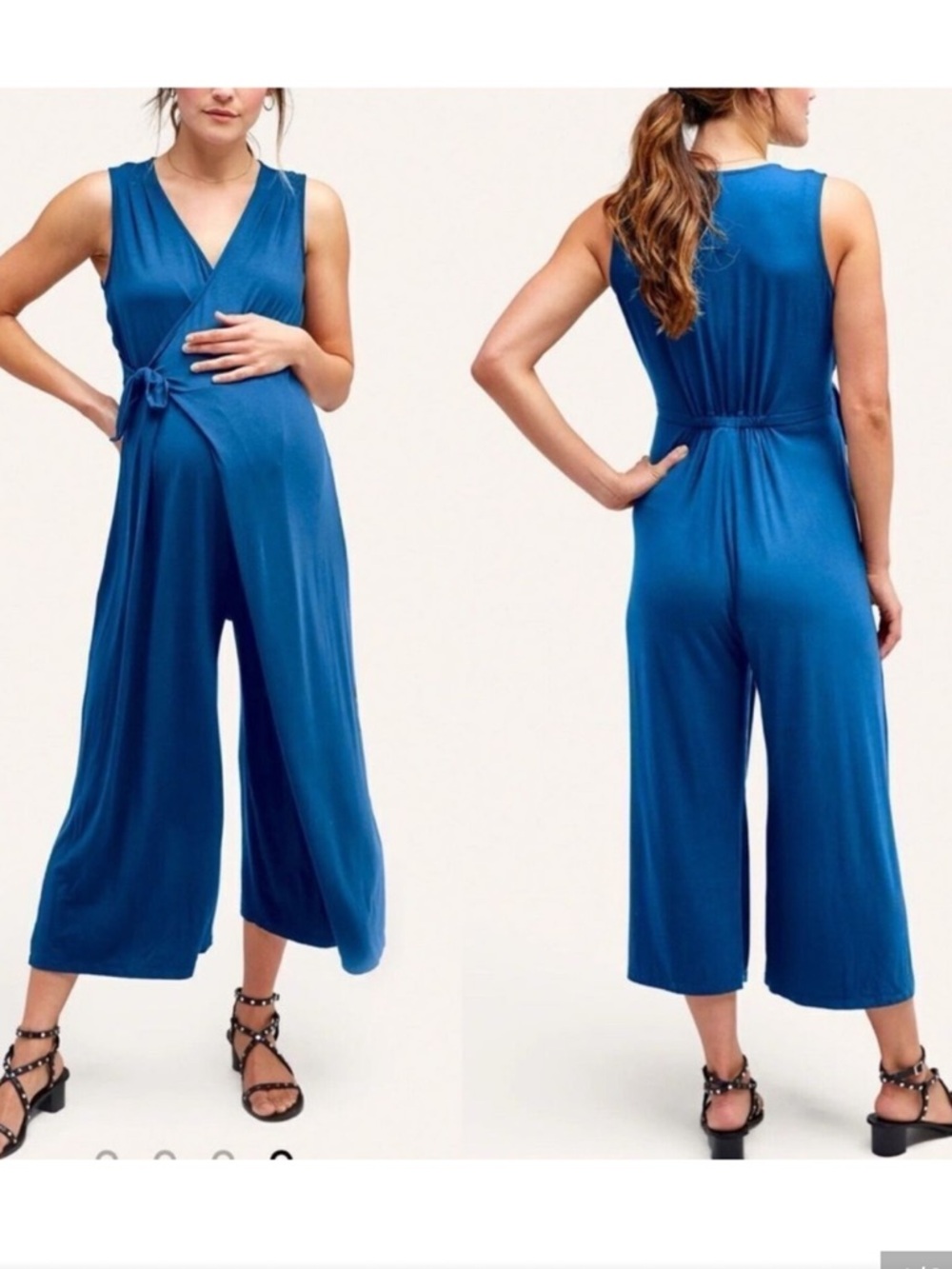 Nom Francesca Maternity Wrap Tie Jersey Jumpsuit Blue medium
